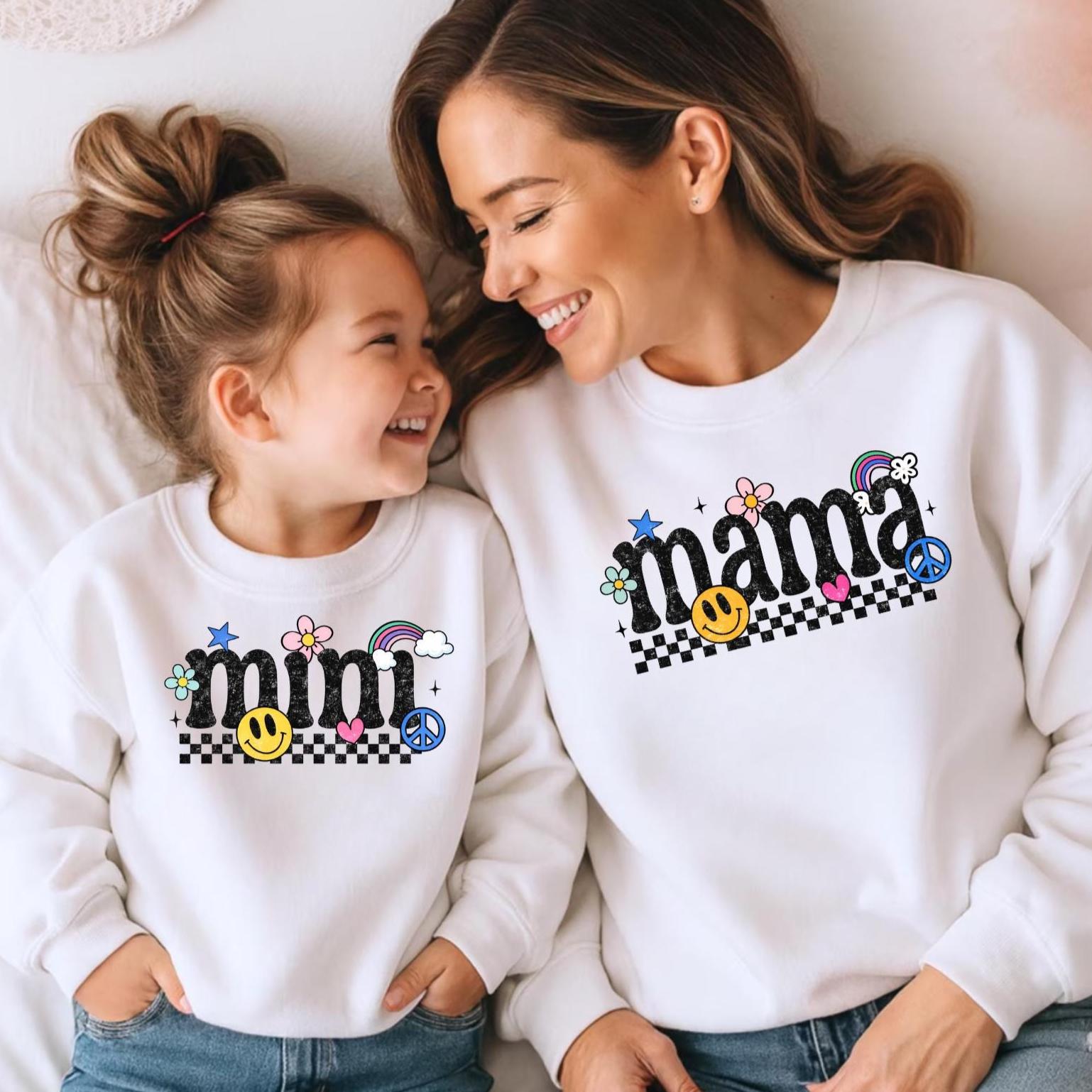 Mama Mini Matching Sweatshirts, Mommy and Me Shirts, Cute Retro Mama Mini Outfit